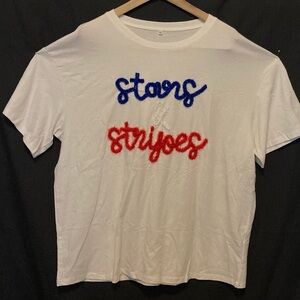 Stars and Stripes Glitter Ribbon Short Sleeved Tee | 2XL | Red, White, & Blue